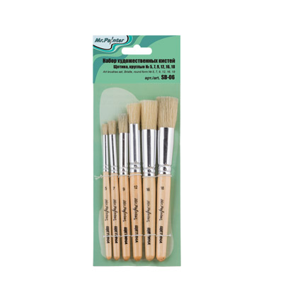 Набор кистей Mr.Painter набор трафаретных кистей SB-06 6 шт. короткая ручка круглые № 5, 7, 9, 12, 16, 18 Фото 4.