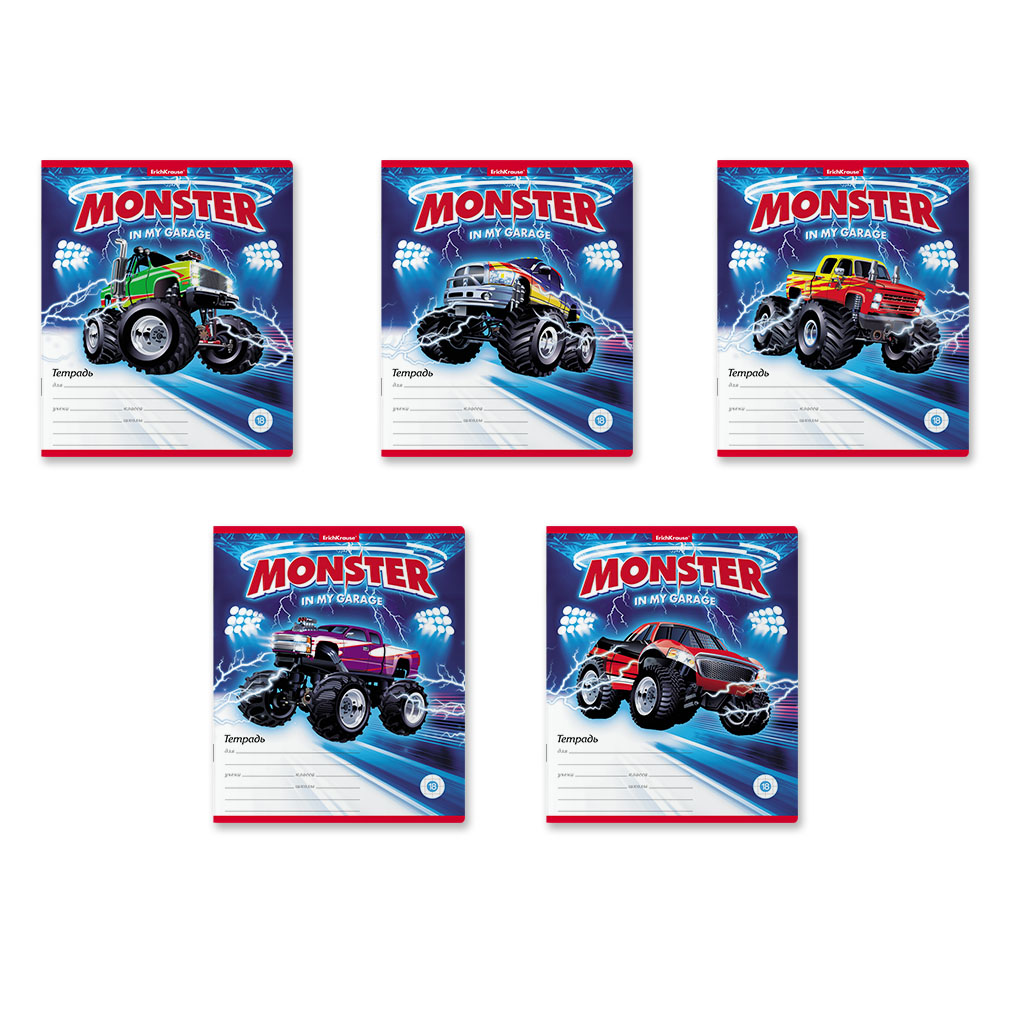 ErichKrause 49203 Тетрадь Monster Car A5+ 170х203 мм 18 л. на скрепке 60 г/кв.м клетка Фото 2.