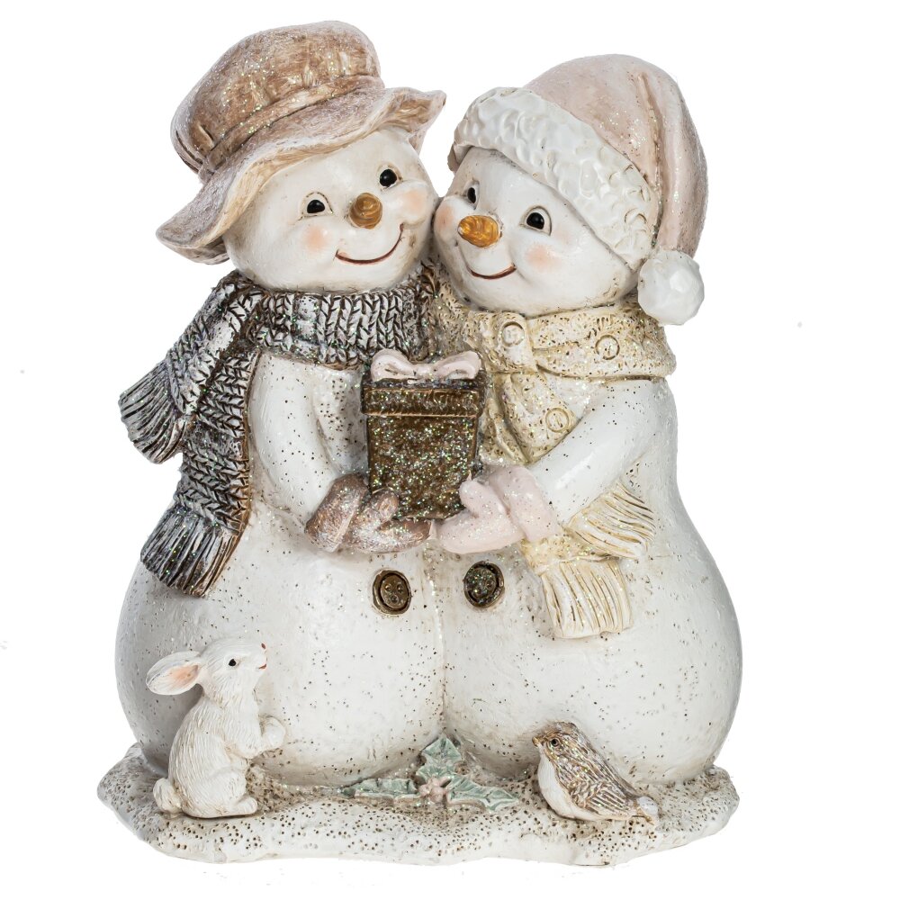 791675 Фигурка декоративная Снеговики 10.5 х 6.5 х 12.5 см Бежевый Фото 1.