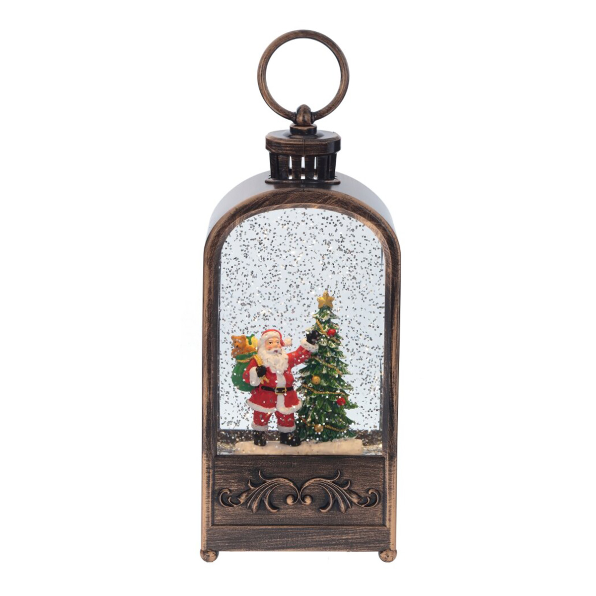 796157 Изделие декоративное Фонарь (подсветка, музыка, вьюга) 10 х 6 х 27 см Коричневый Фото 1.
