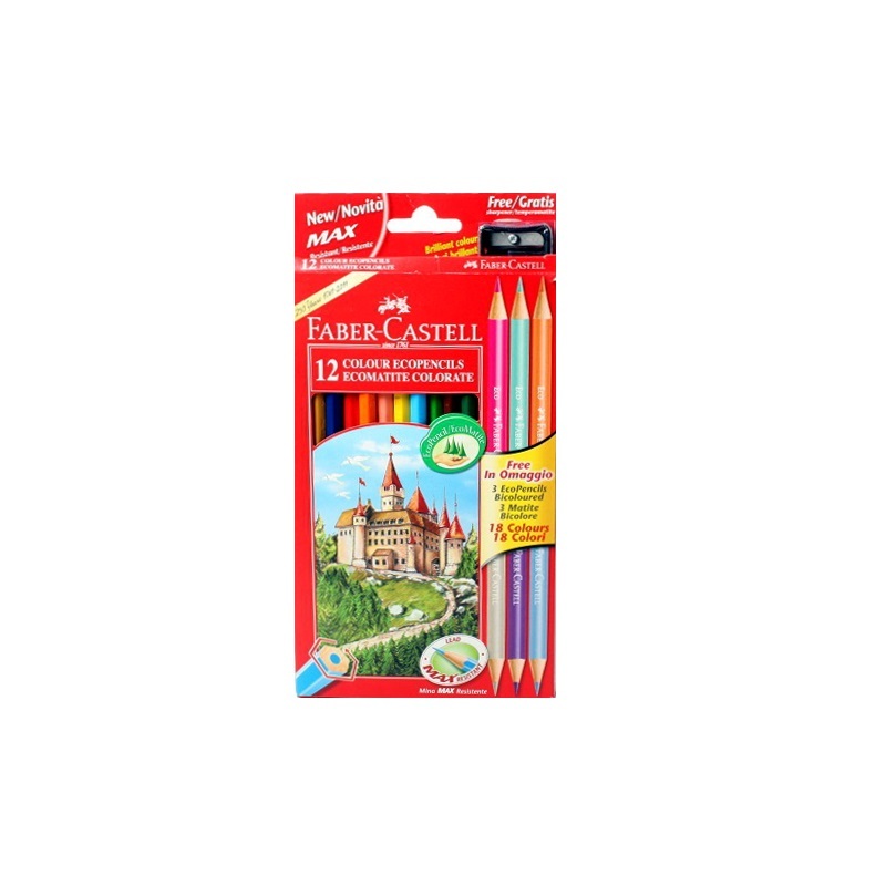Faber Castell Цветные карандаши Замок заточенный 18 цв. 110312 12 шт + 3 двухцветных + точилка Фото 1.