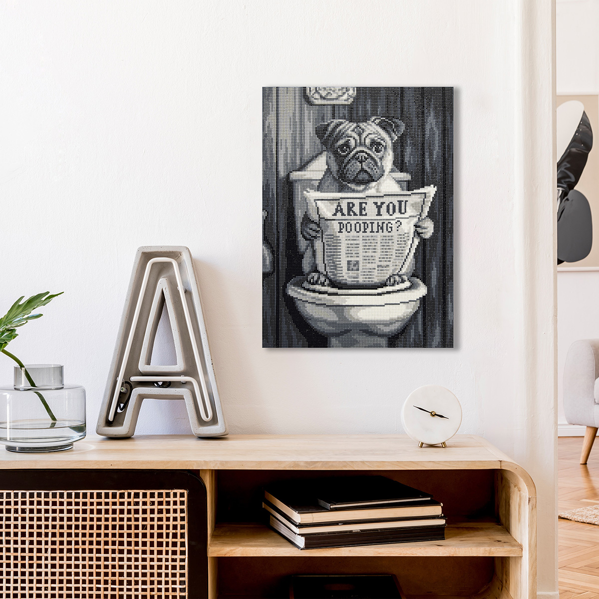 Кристальная (алмазная) мозаика  ФРЕЯ ALPD-322 на подрамнике Пес с газетой 30 х 40 см Фото 4.