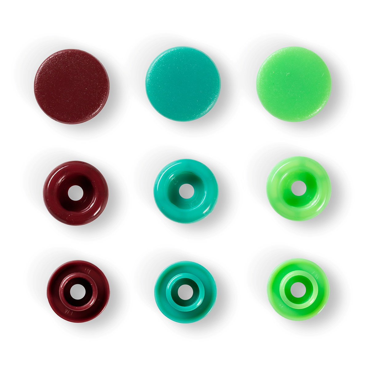 Кнопка PRYM 393005 PL Color Snaps пластик d 12.4 мм 30 шт. св.зеленые/зеленые/коричневые Фото 2.
