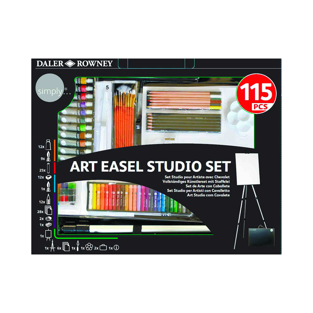 Daler Rowney Художественный набор SIMPLY Art Easel Studio Set с мольбертом ( в картонной упаковке ) 196500604 115 предметов Фото 1.