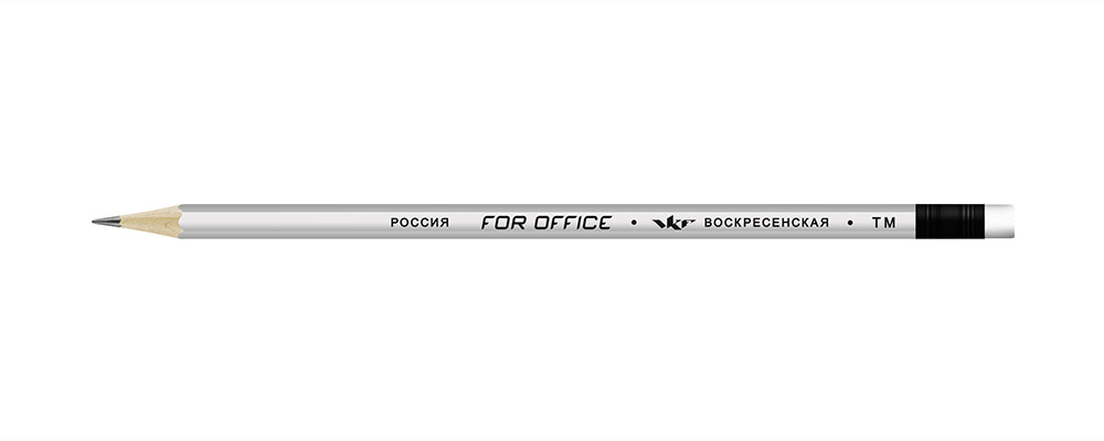 ВКФ For Office 12Д - 1-1536 Карандаш графитный серебрянный с ластиком заточенный ТМ (HB) с черным феррулом Фото 1.