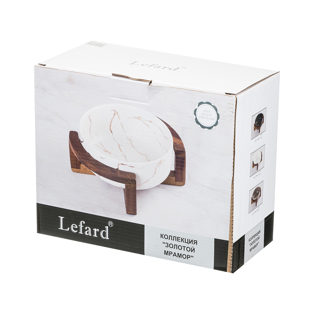Посуда фарфоровая Lefard Золотой мрамор Салатник на дересянной подставке 2.4 х 1.1 х 1.9 см 412-144 Фото 2.