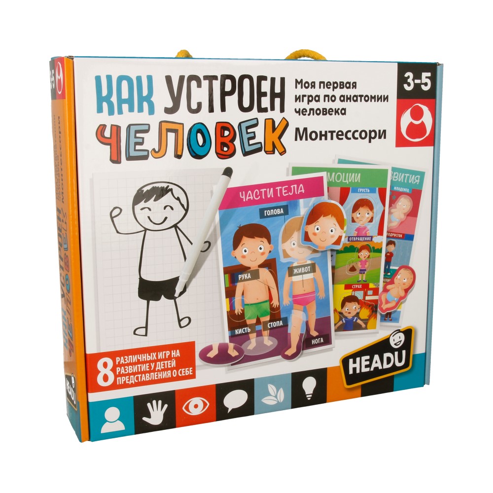 Игра Развивающая Headu Монтессори Как устроен человек 3+ RU29181