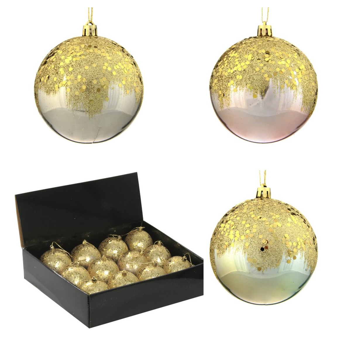 744587 Украшение новогоднее Шар Золотое напыление D. 9.5 см 12 шт. Золотой Фото 1.