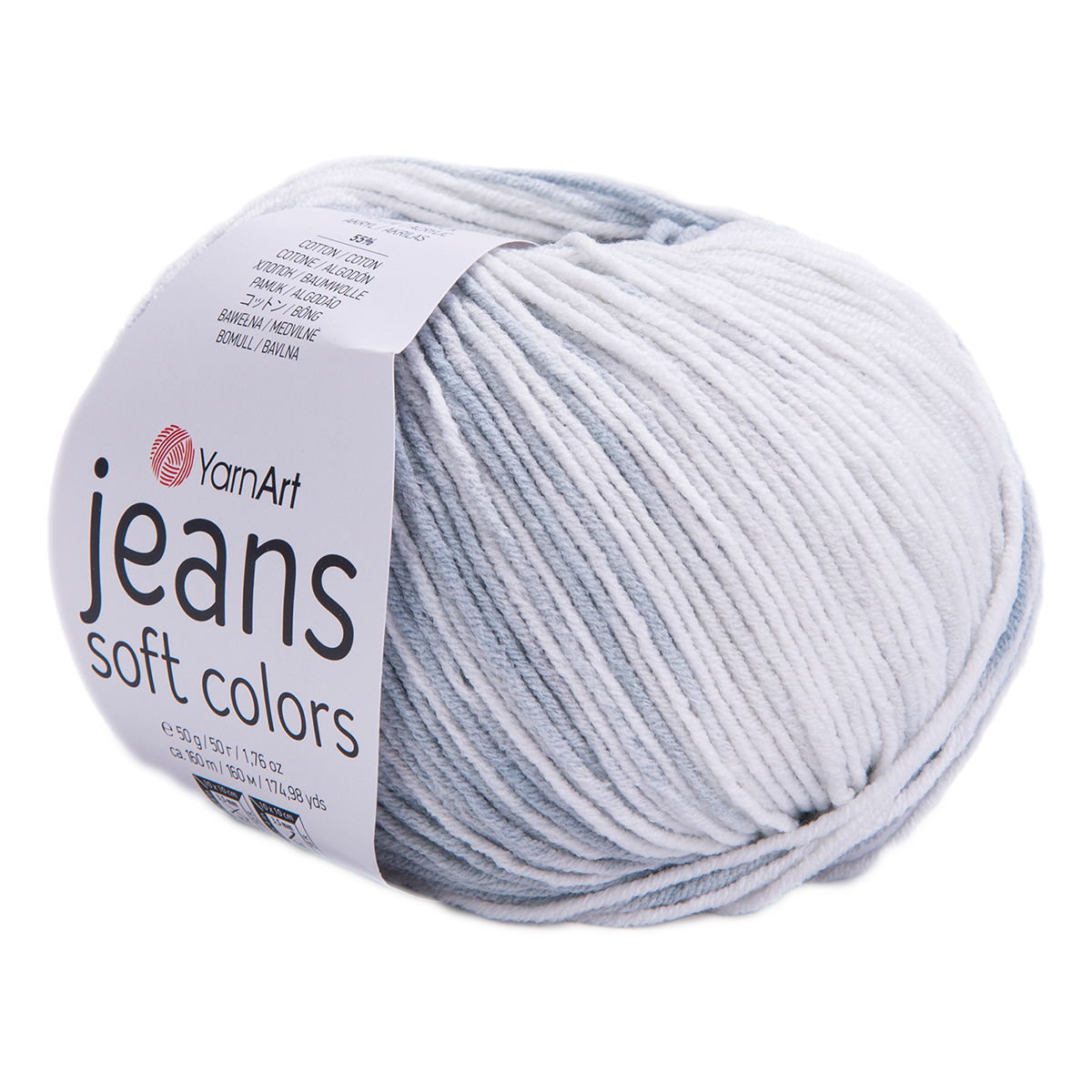 Пряжа YarnArt Jeans Soft Colors 55% хлопок, 45% акрил 50 г 160 м 6208 серо-белый Фото 1.