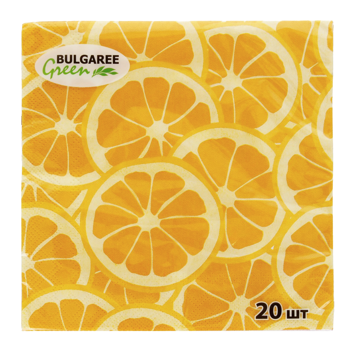 Bulgaree Green Салфетки бумажные трехслойные 33х33 см 20 шт. Апельсиновый фреш Фото 1.