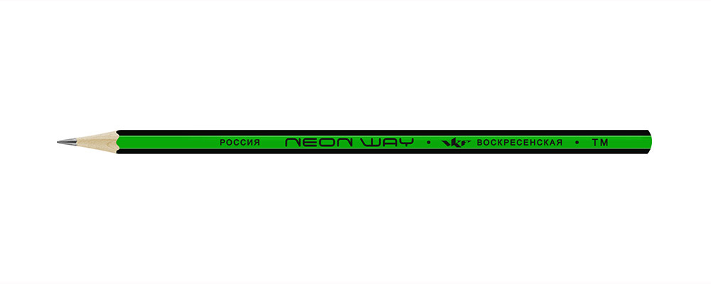 ВКФ Neon way NW06-12Д Карандаш графитный неон с полосатыми гранями заточенный ТМ (HB) 1564 зеленый Фото 1.