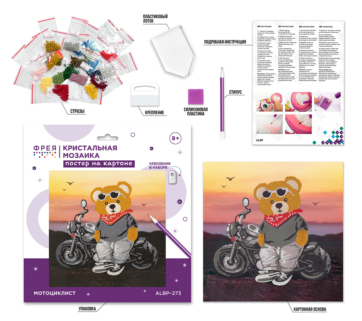 Кристальная (алмазная) мозаика  ФРЕЯ ALBP-273 постер Мотоциклист 30 х 30 см Фото 5.