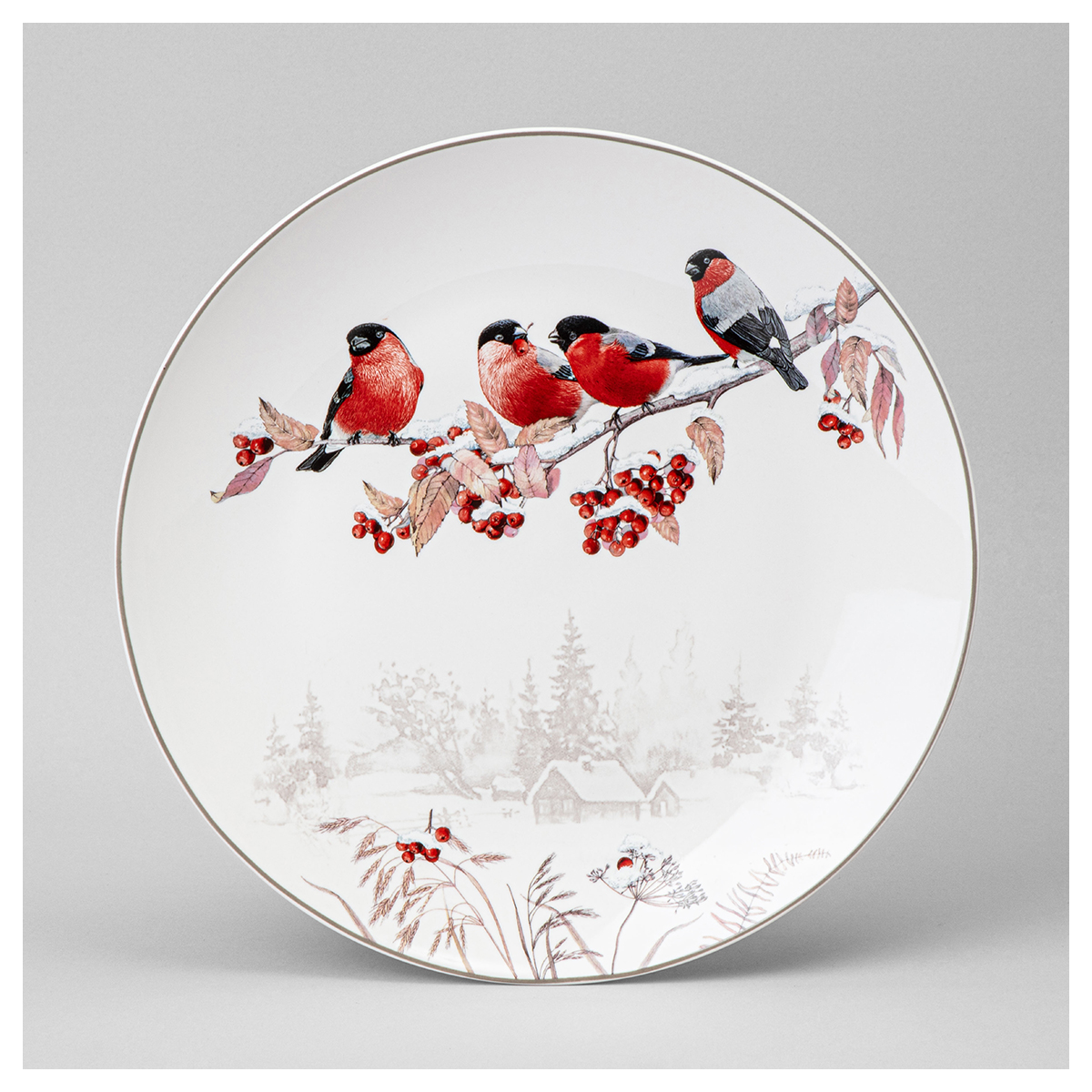 Посуда фарфоровая Lefard Лесная сказка 85-2068 Тарелка обеденная Снегири d 27 см 85-2068 Фото 1.
