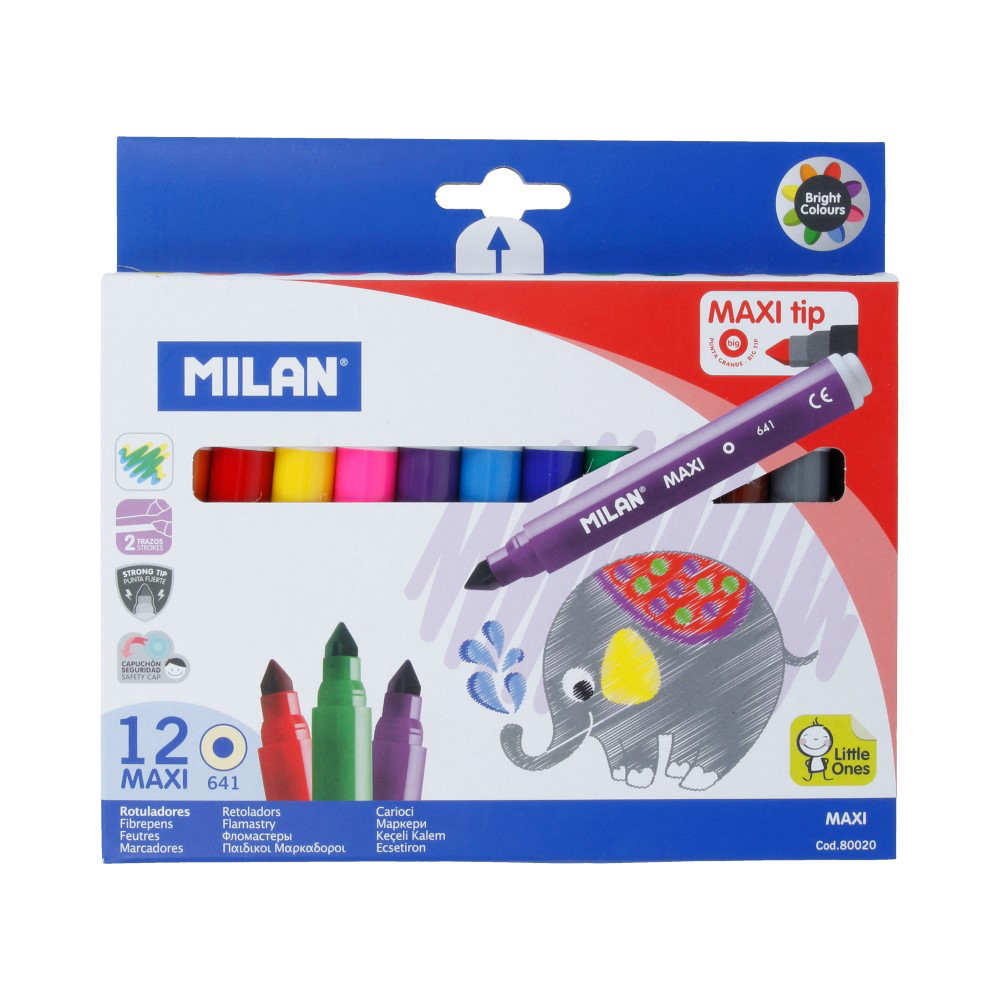 Milan 641 Maxi Фломастеры утолщенные смываемые 12 цв 12 шт 80020 Фото 1.