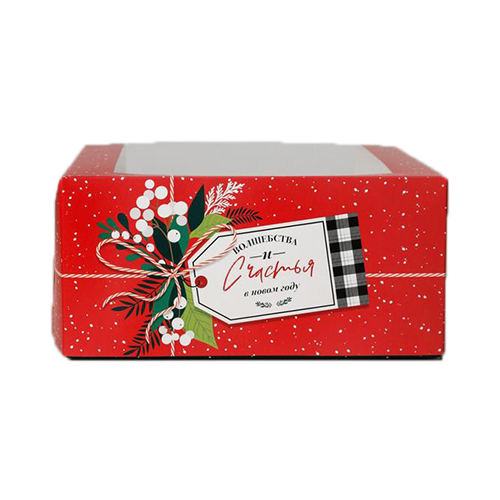 Дарите Счастье Коробка для торта с окном «Новогодняя посылка» 23х23х11 см 7024180 Фото 2.