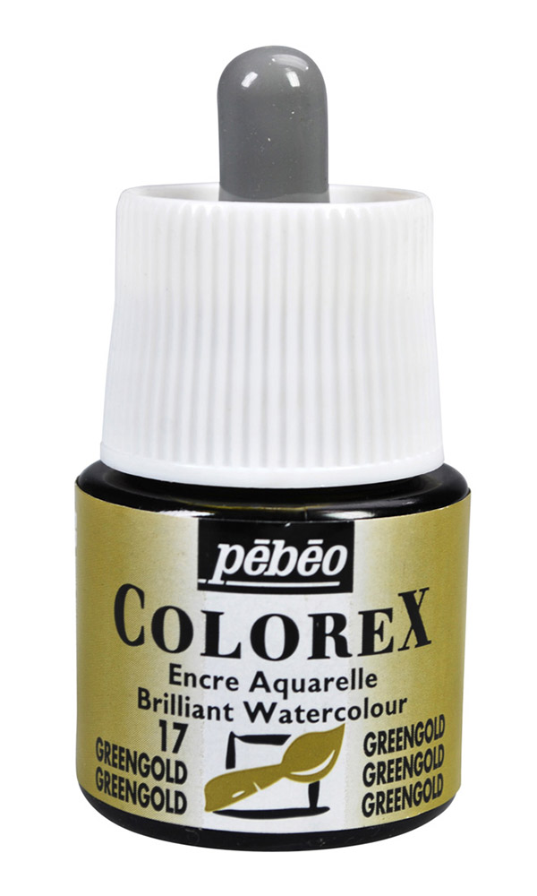 Краска акварель PEBEO Акварельные чернила Colorex 45 мл 341-017 зелено-золотистый Фото 1.