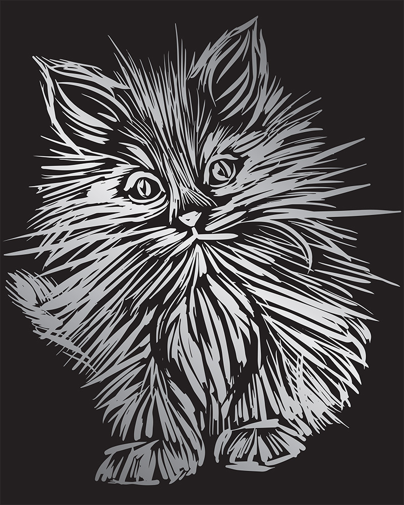 Hobbius GHK Набор для творчества Гравюра 20 x 25.5 см №10 Пушистый котенок (серебро) Фото 1.