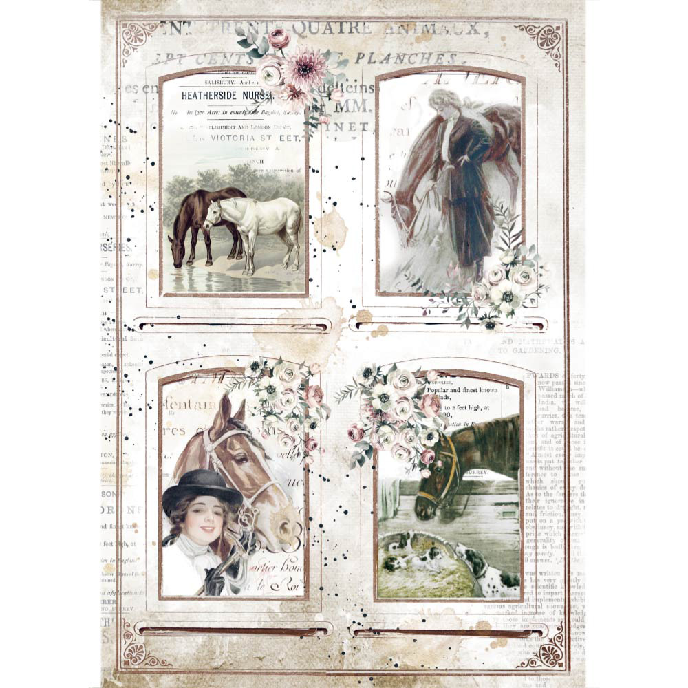 Stamperia Бумага рисовая DFSA4581 21 x 29.7 см Horses 4 frames / Лошади, 4 рамочки Фото 1.