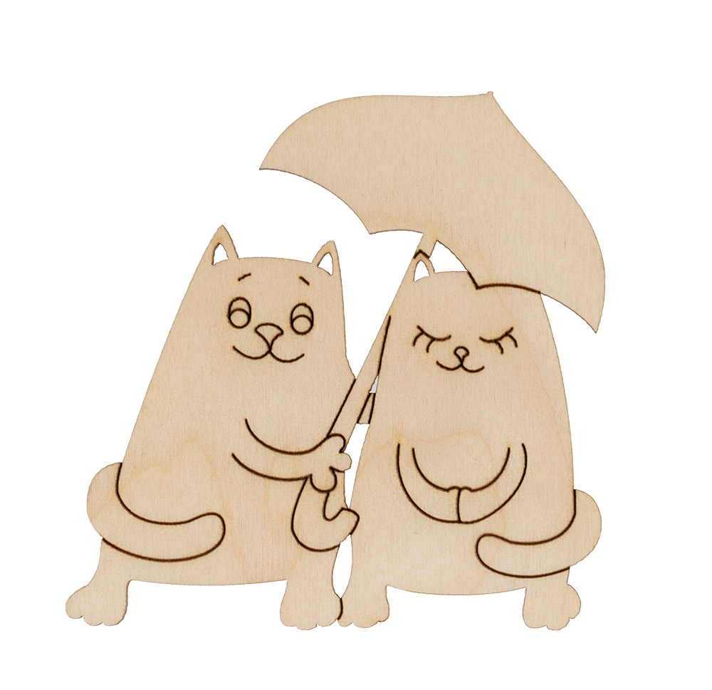 Заготовка для декорирования Mr. Carving ВД-896 Подвеска фанера 9 х 9 х 0.3 см Влюбленные коты под зонтом (9х9 см) Фото 1.