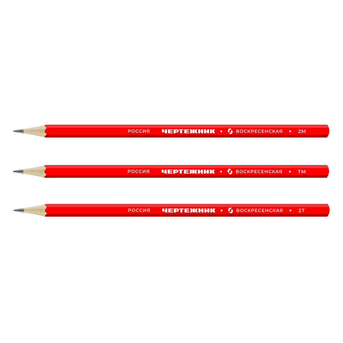 ВКФ Чертежник 3B-1000 Набор графитных карандашей заточенный ассорти 3 шт. 2Т, ТМ, 2М Фото 1.