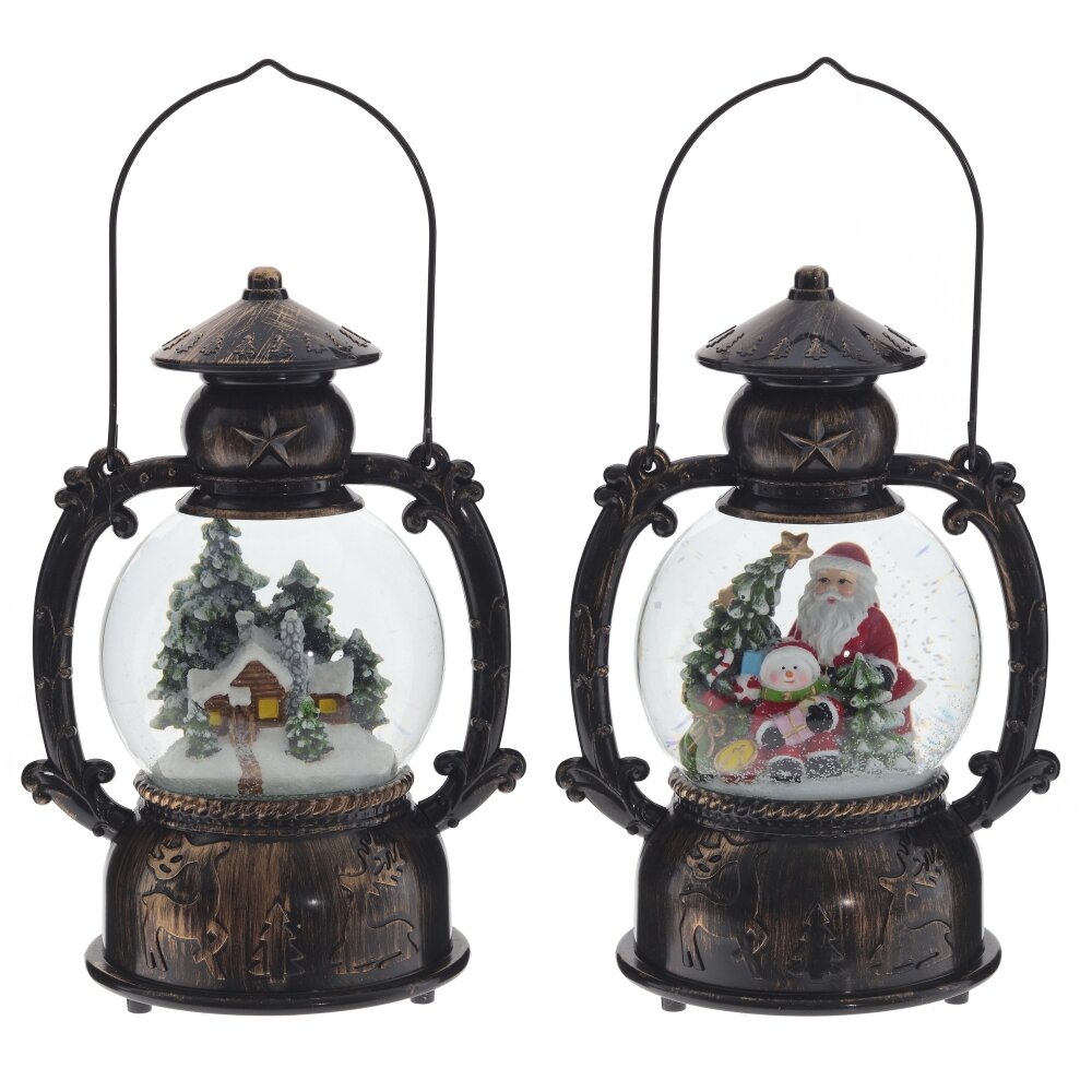 791959 Фигурка декоративнаяФонарь в стеклянном шаре (музыка, вьюга, подсветка) 15 х 11 х 21 см Коричневый Фото 1.