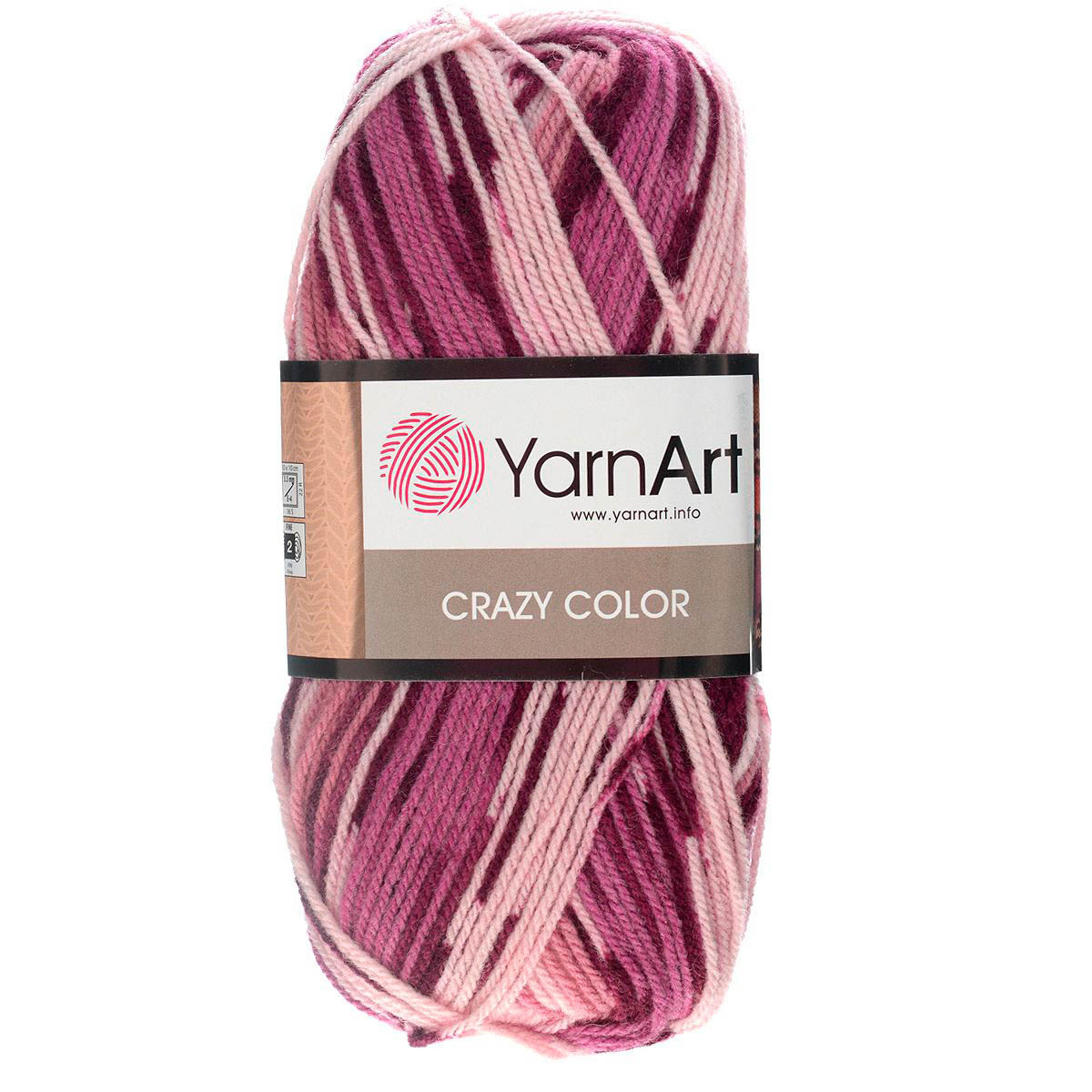 Пряжа YarnArt Crazy Color 75% акрил, 25% шерсть 100 г 260 м 136 розовый/брусничный Фото 1.
