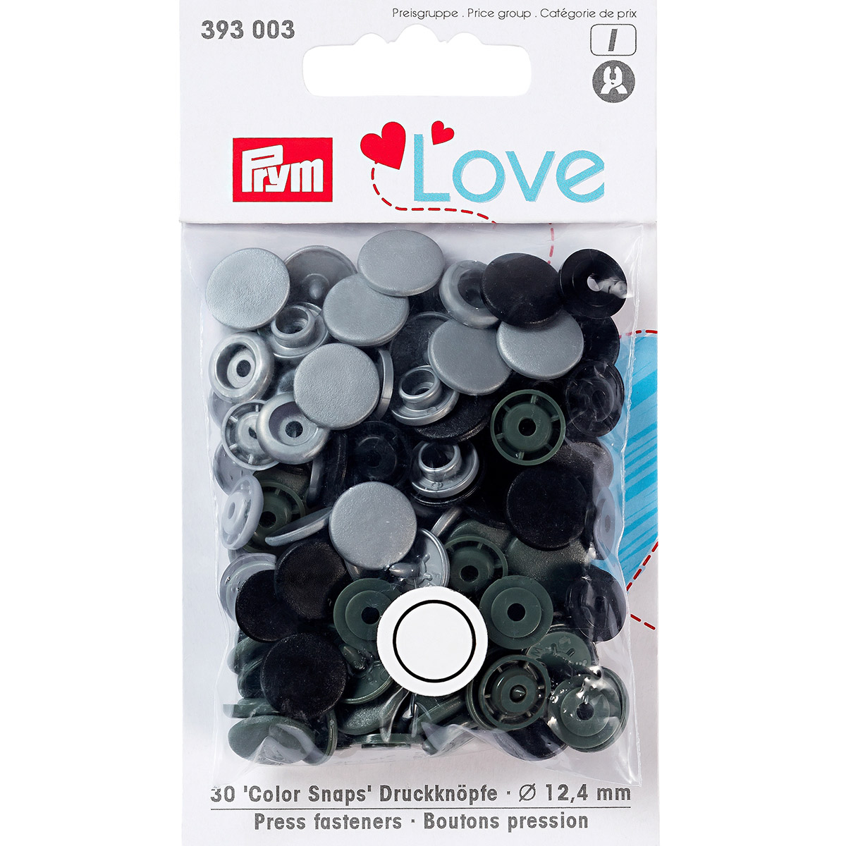 Кнопка PRYM 393003 PL Color Snaps пластик d 12.4 мм 30 шт. серые/т.серые/черные Фото 1.