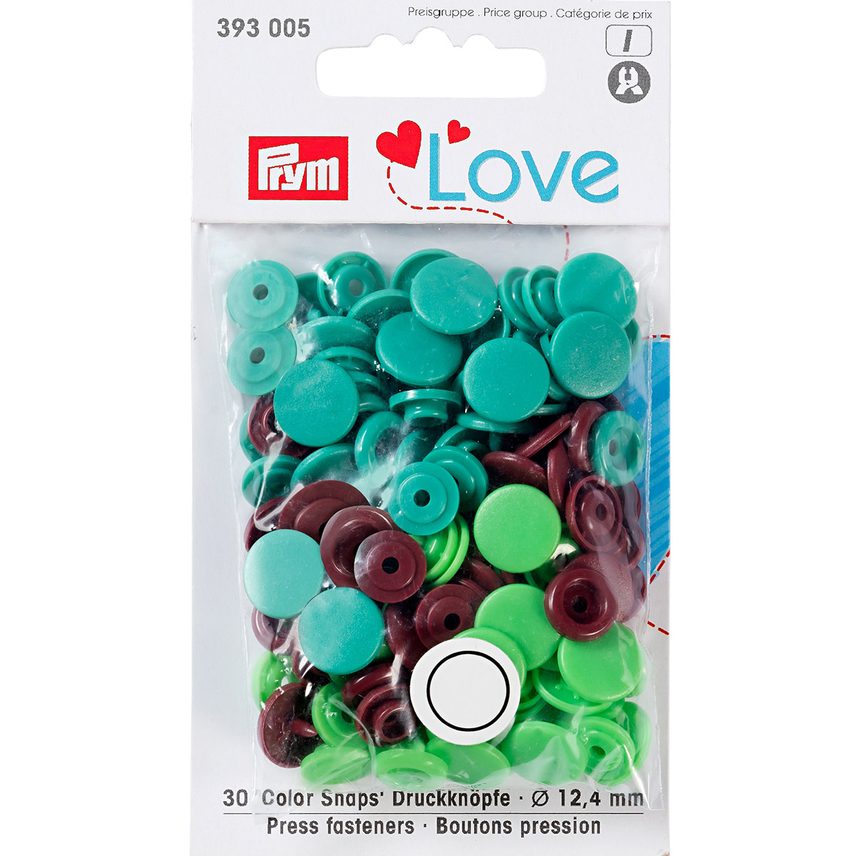 Кнопка PRYM 393005 PL Color Snaps пластик d 12.4 мм 30 шт. св.зеленые/зеленые/коричневые Фото 1.
