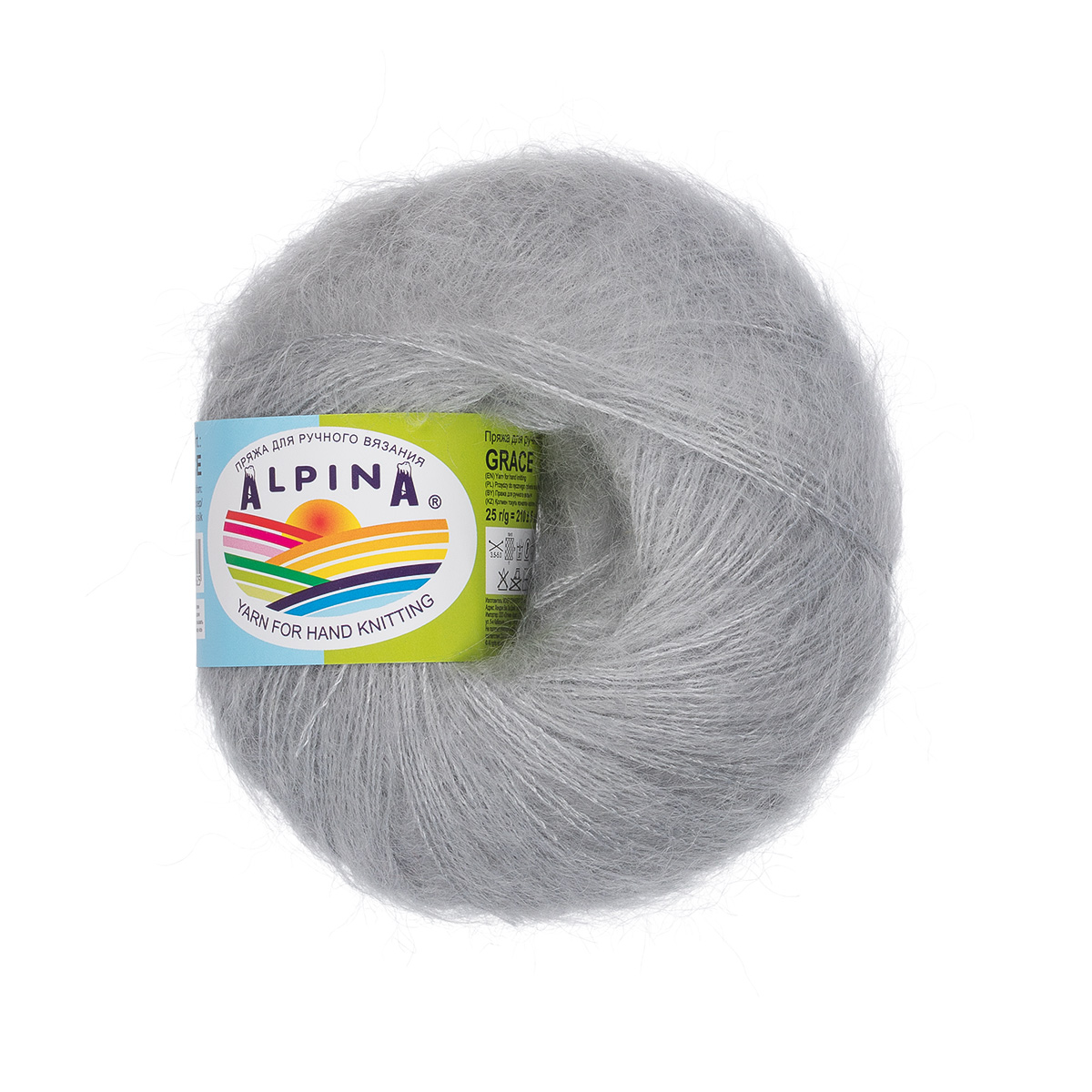 Пряжа ALPINA GRACE 72% супер кид мохер, 28% шелк 25 г 210 м №07 св.серый Фото 1.