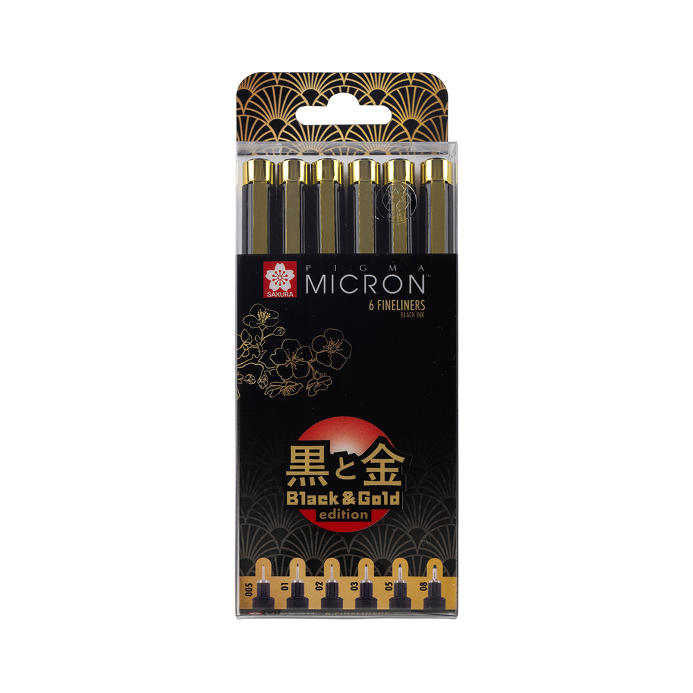 Sakura Набор капиллярных ручек Pigma Micron old Limited Edition 6 шт. POXSDKB6YOS 0.20/0.30/0.35/0.40/0.45/0.50мм черный YOS Фото 1.
