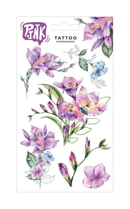 Priority Наклейки-тату переводные 10 х 20 см ПИНК-43 Ирисы – 1 Фото 1.