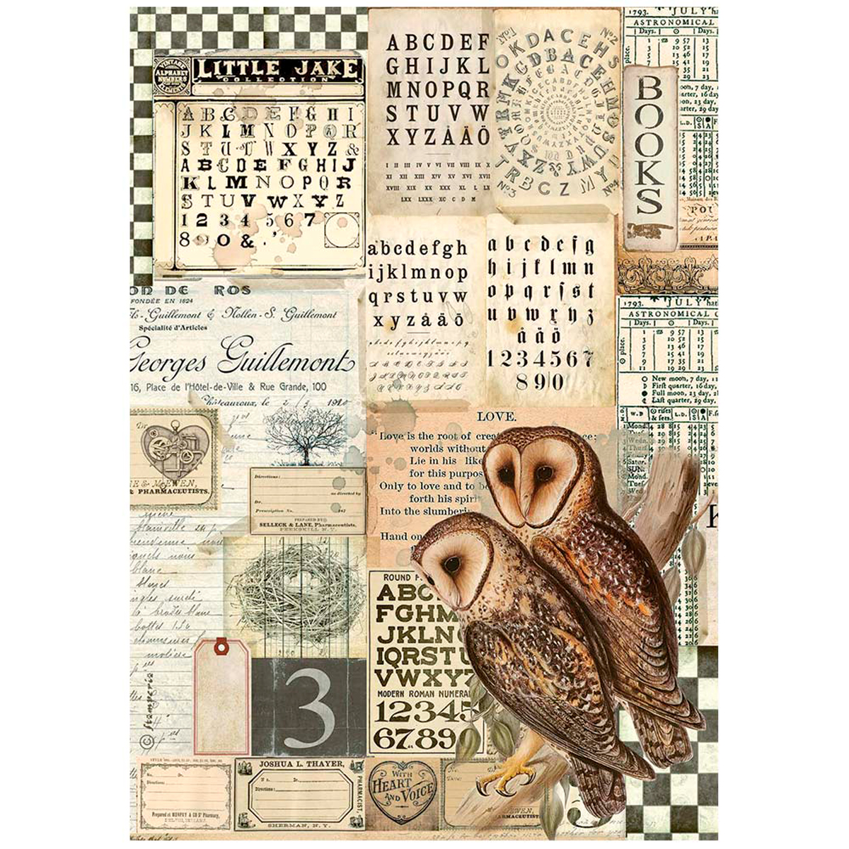 Stamperia Бумага рисовая DFSA4664 21 x 29.7 см Alchemy owls / Алхимия, совы Фото 1.