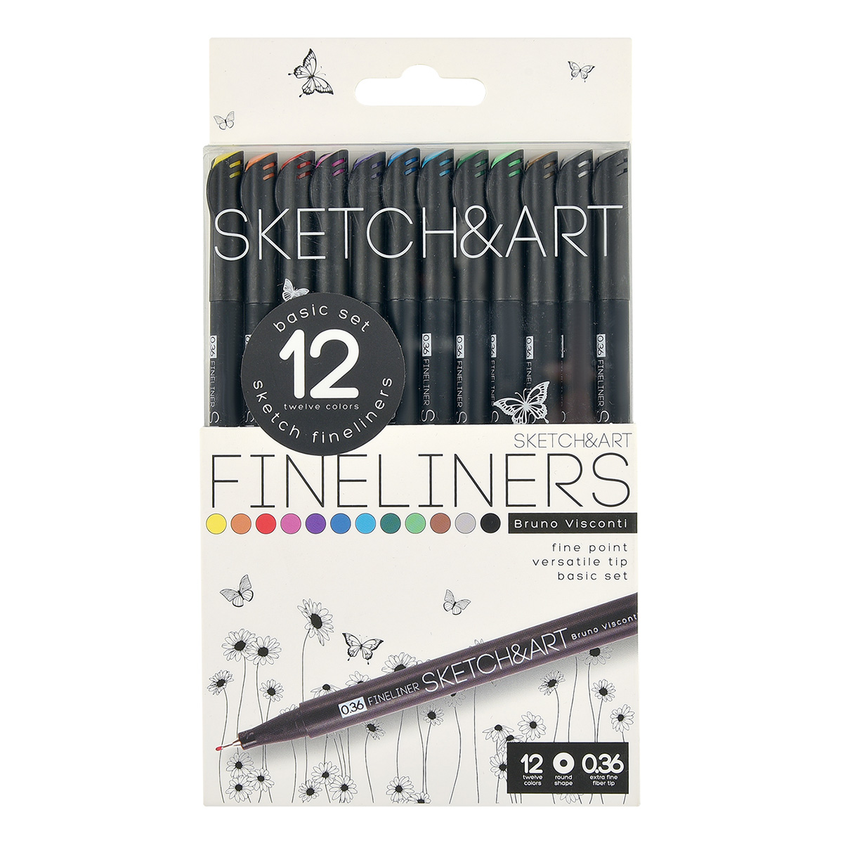 Bruno Visconti Набор двусторонних скетч-маркеров SKETCH&ART BLACK EDITION 0.36 мм 12 цв. 36-0017