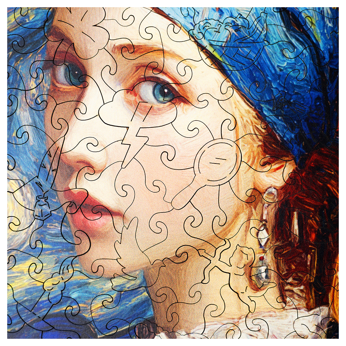 ФРЕЯ SD-DP-029 Пазл деревянный Девушка с серёжкой звездной ночью 201 элемент. Фото 7.