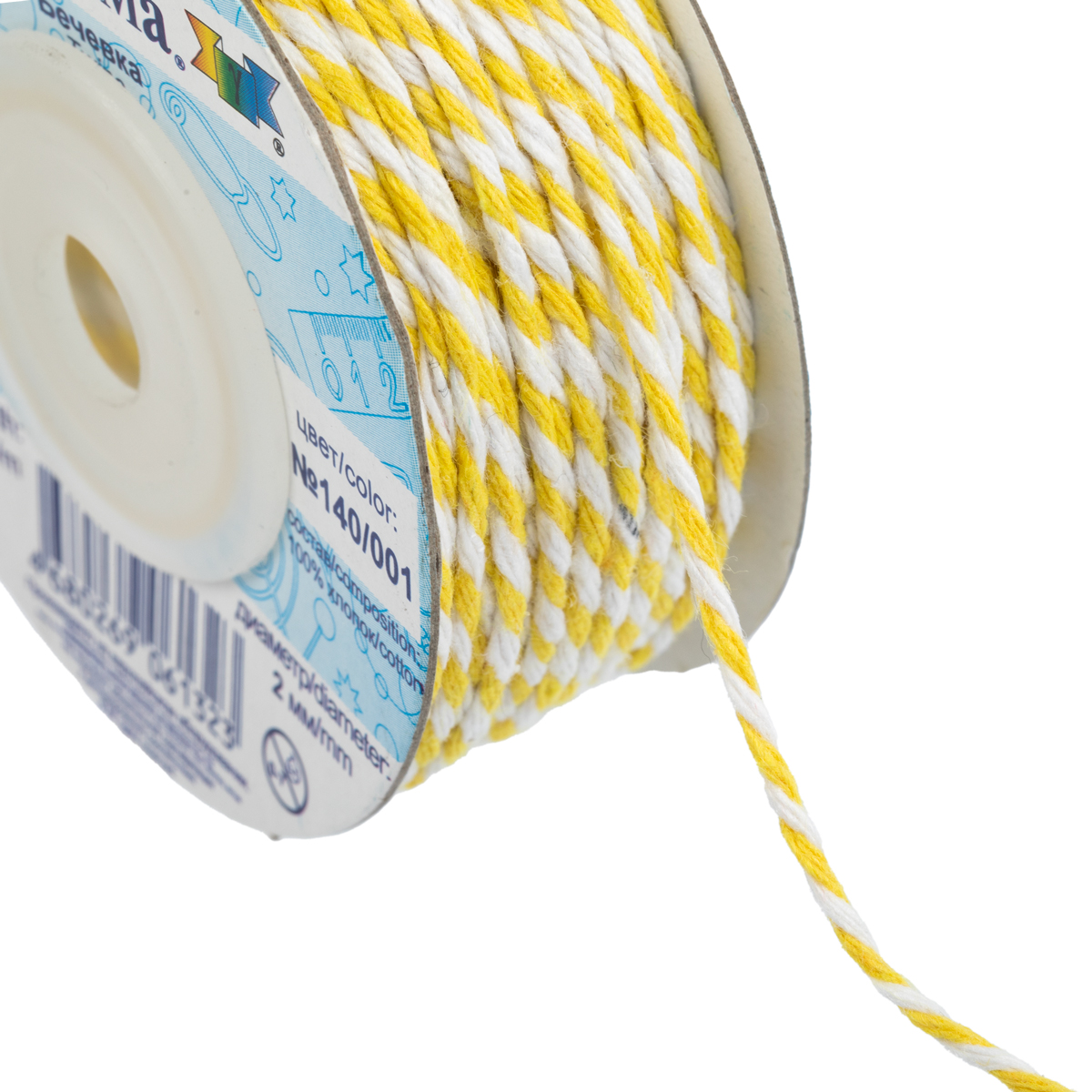Шнур Gamma 2 мм GTX-25 бечевка №140/001 желтый/белый Фото 3.