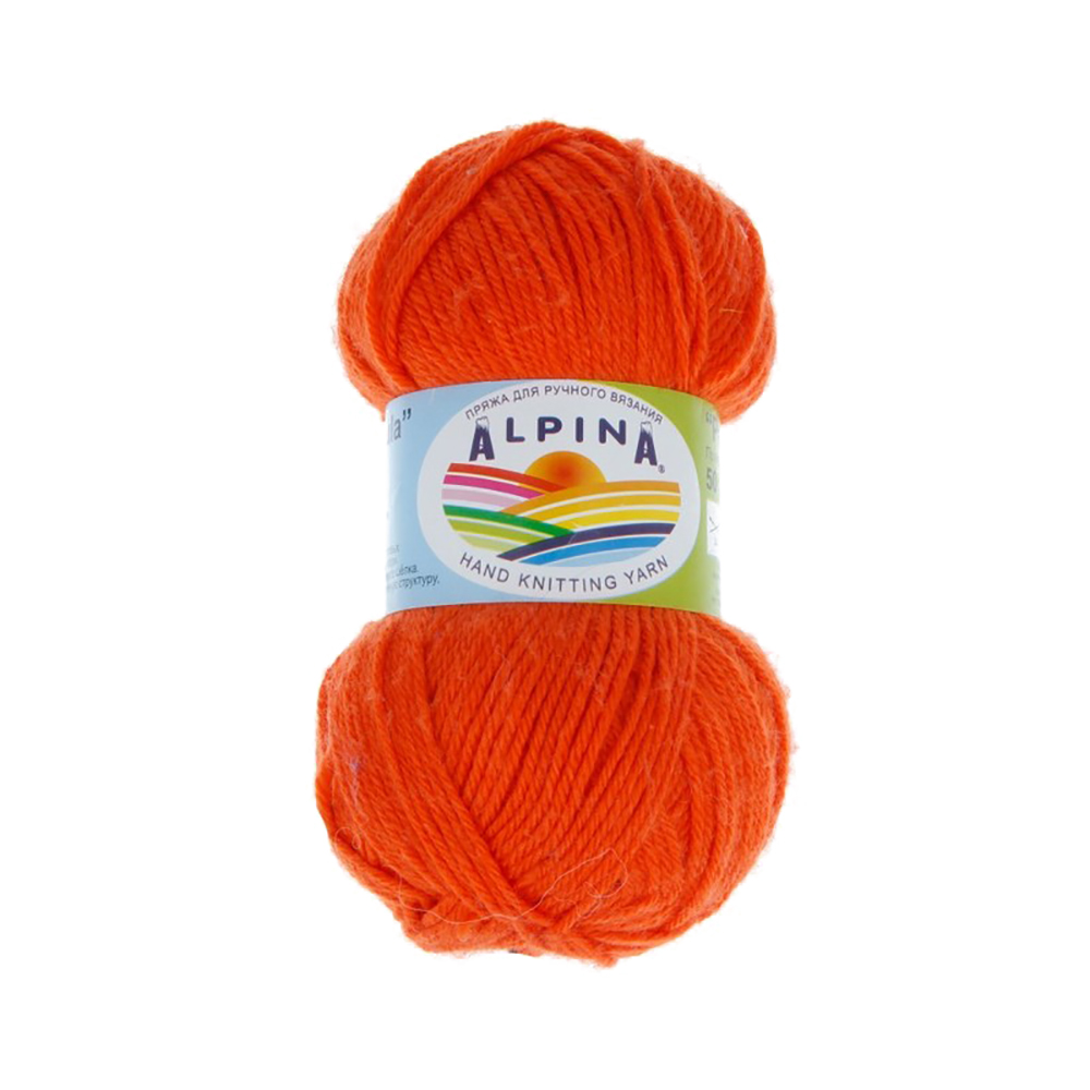 Пряжа ALPINA PAULA 60% мериносовая шерсть, 20% натуральный шелк, 20% нейлон 50 г 175 м №25 оранжевый Фото 1.