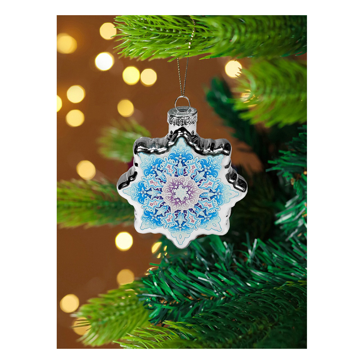 MILAND Елочное украшение из стекла D. 8 см Красивая снежинка ЕШ-4283 Фото 2.