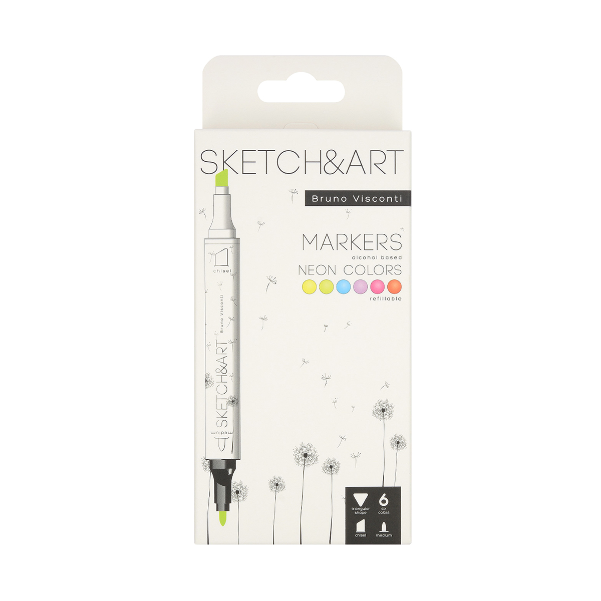 Bruno Visconti Набор двусторонних скетч-маркеров SKETCH&ART 1-5 мм 6 цв. перо круглое/скошенное 22-0081/05 неоновые