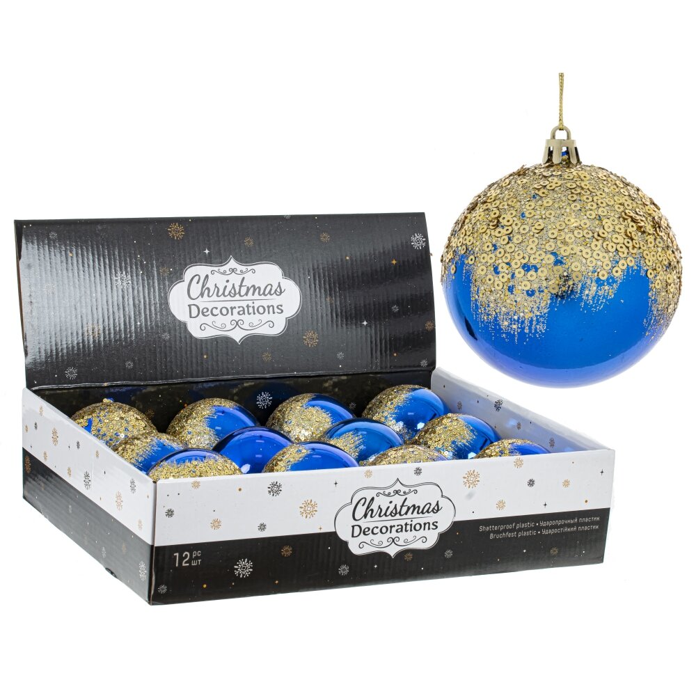 792027 Украшение новогоднее Шар D. 8 см 12 шт. Голубой Фото 1.