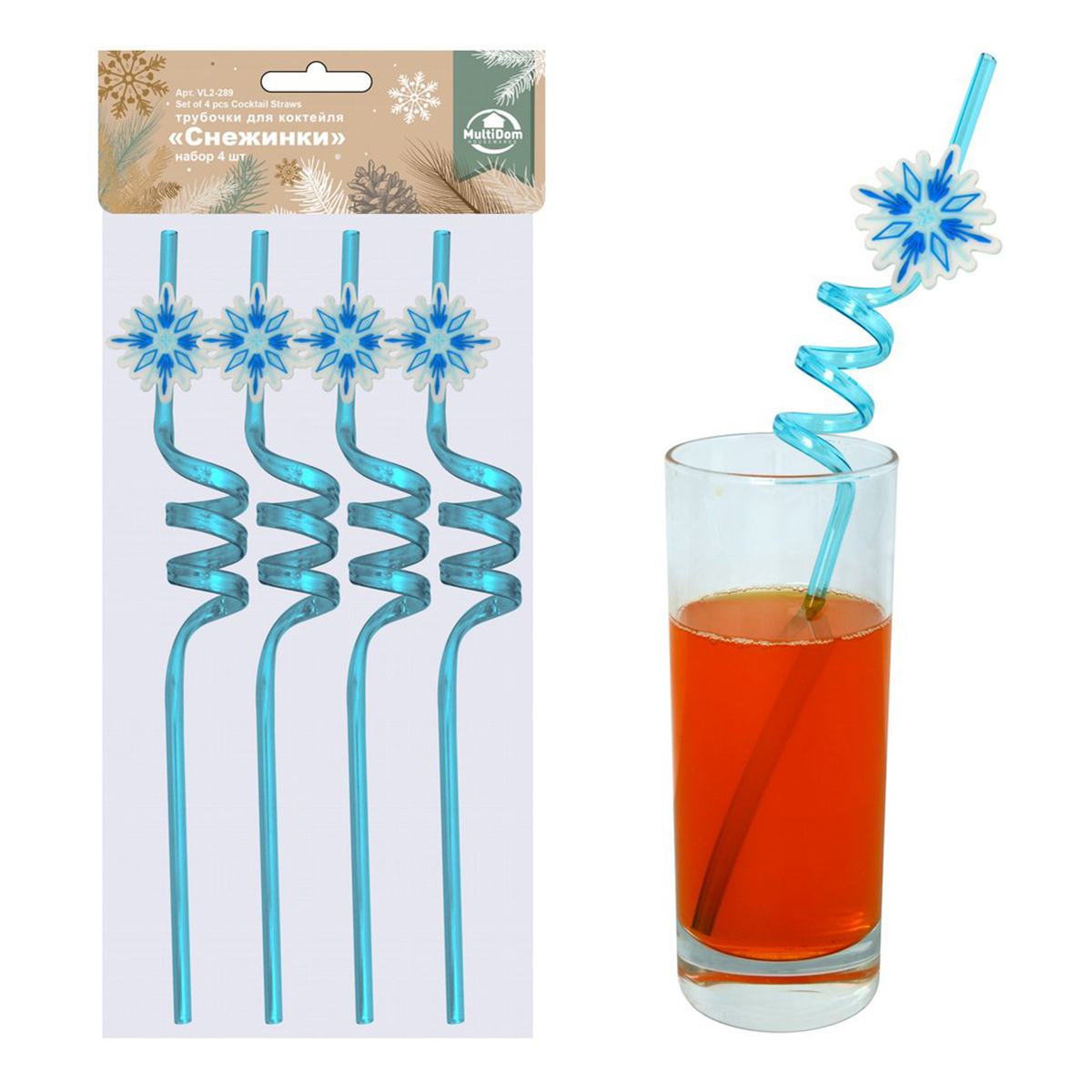 МультиДоМ VL2-289 Трубочки для коктейля Снежинки Фото 1.