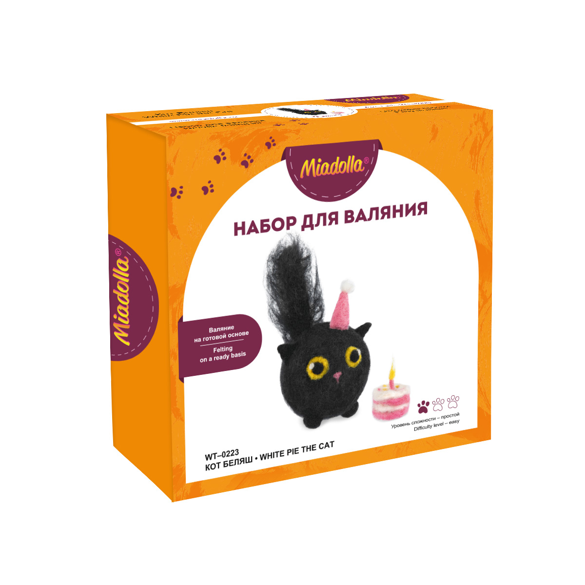 Miadolla WT-0223 Кот Беляш набор для валяния . Фото 1.