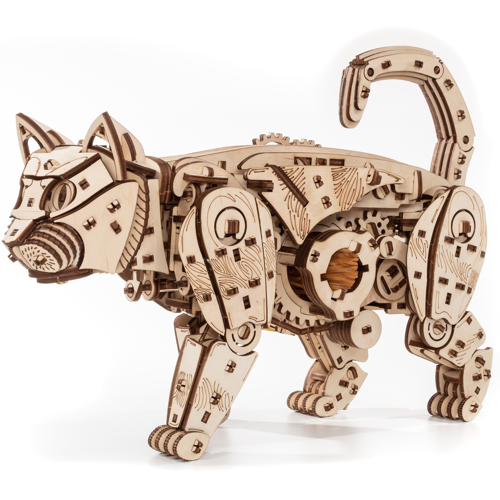 Eco Wood Art Конструктор деревянный 3D Механический кот ECat-Wild Фото 1.