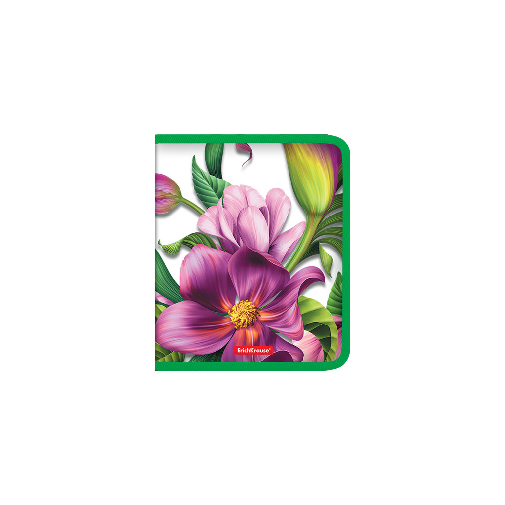 ErichKrause Папка для тетрадей на молнии пластиковая Tropical Flowers A5+ ( 20х25х7 см) 49347