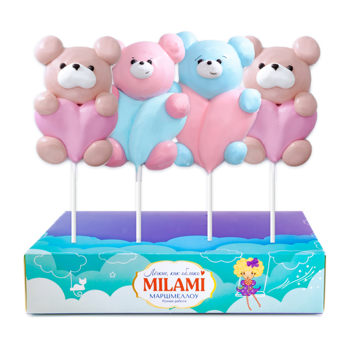 "Milami" Маршмеллоу на палочке 20 г "Мишка с большим сердцем" М011 ...