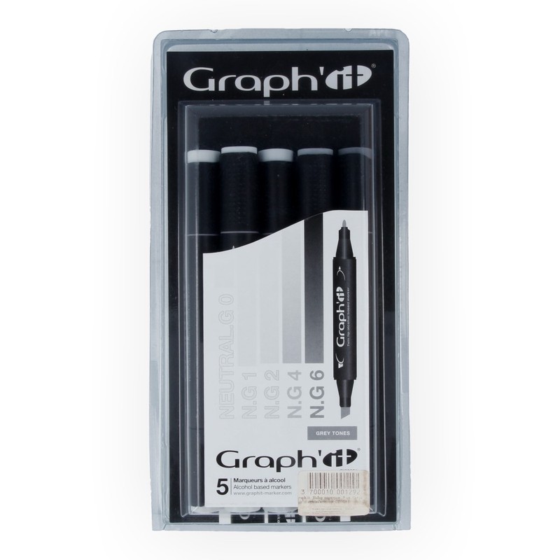 Graph`it Набор маркеров 5 цв. перо круглое/скошенное GI00081 Greys оттенки серого Фото 1.