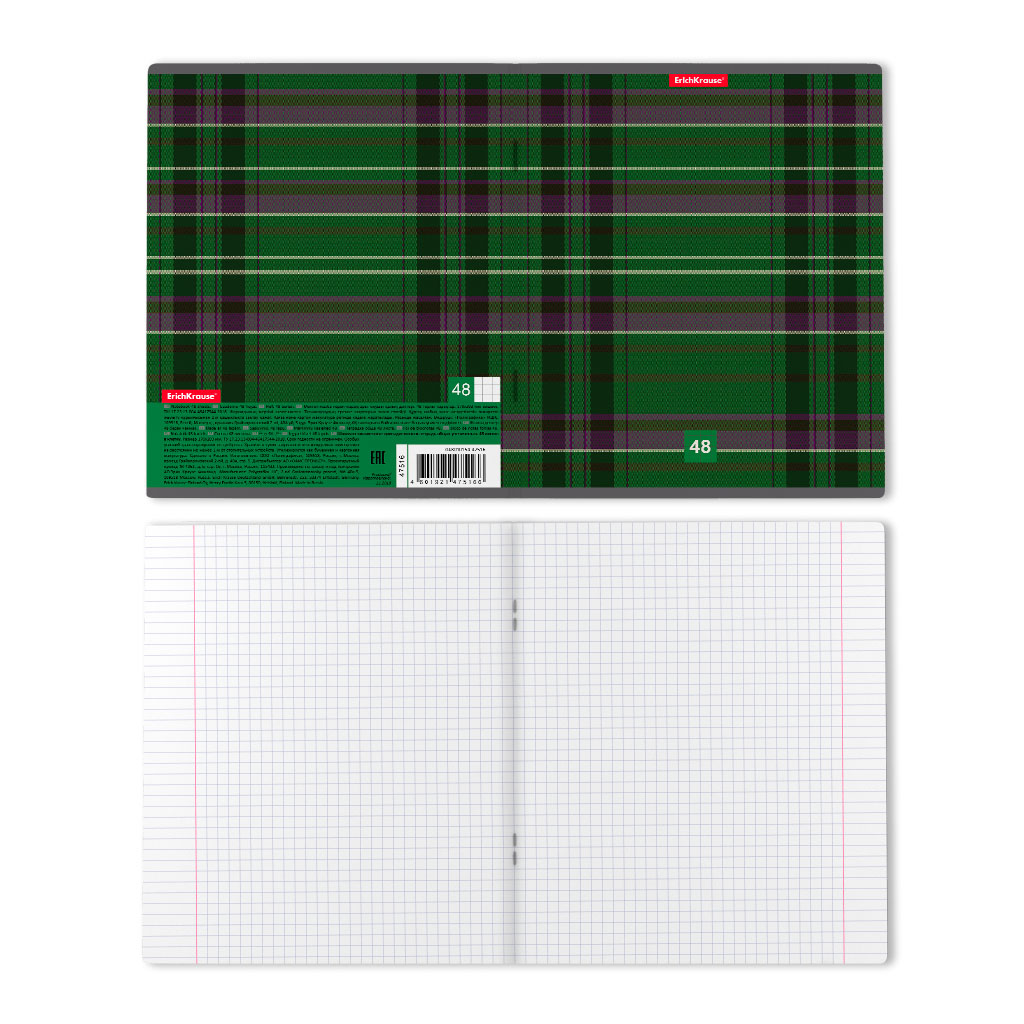 ErichKrause 47516 Тетрадь общая Scottish Cage A5+ 170х203 мм 48 л. на скрепке 60 г/кв.м клетка Фото 3.