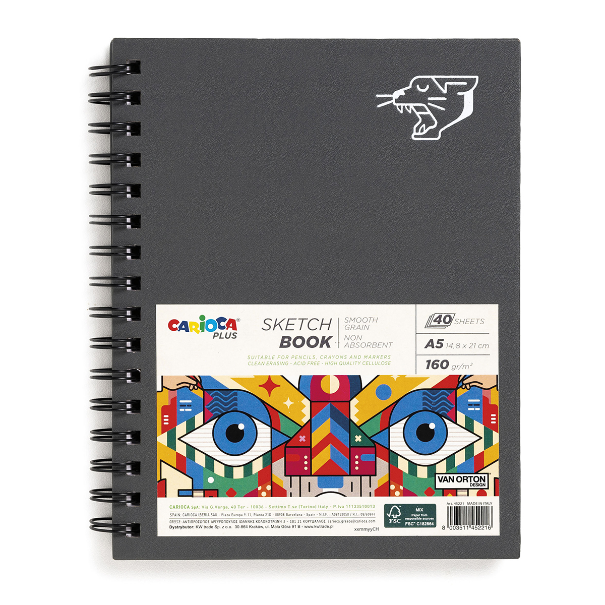 Carioca Plus Скетчбук для рисования карандашами, мелками и маркерами A5 160 г/м2 160 г/м2 на спирали 40 л. 45226 Фото 1.