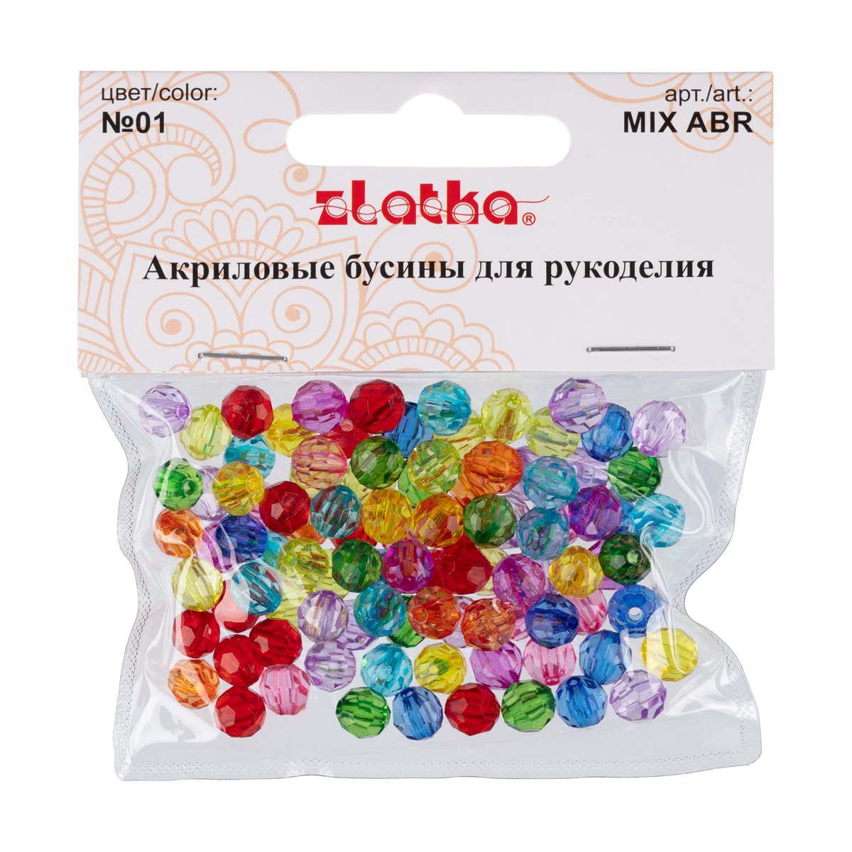 Бусина Zlatka MIX акрил ABR 8 мм 25 г №01 ассорти Фото 2.