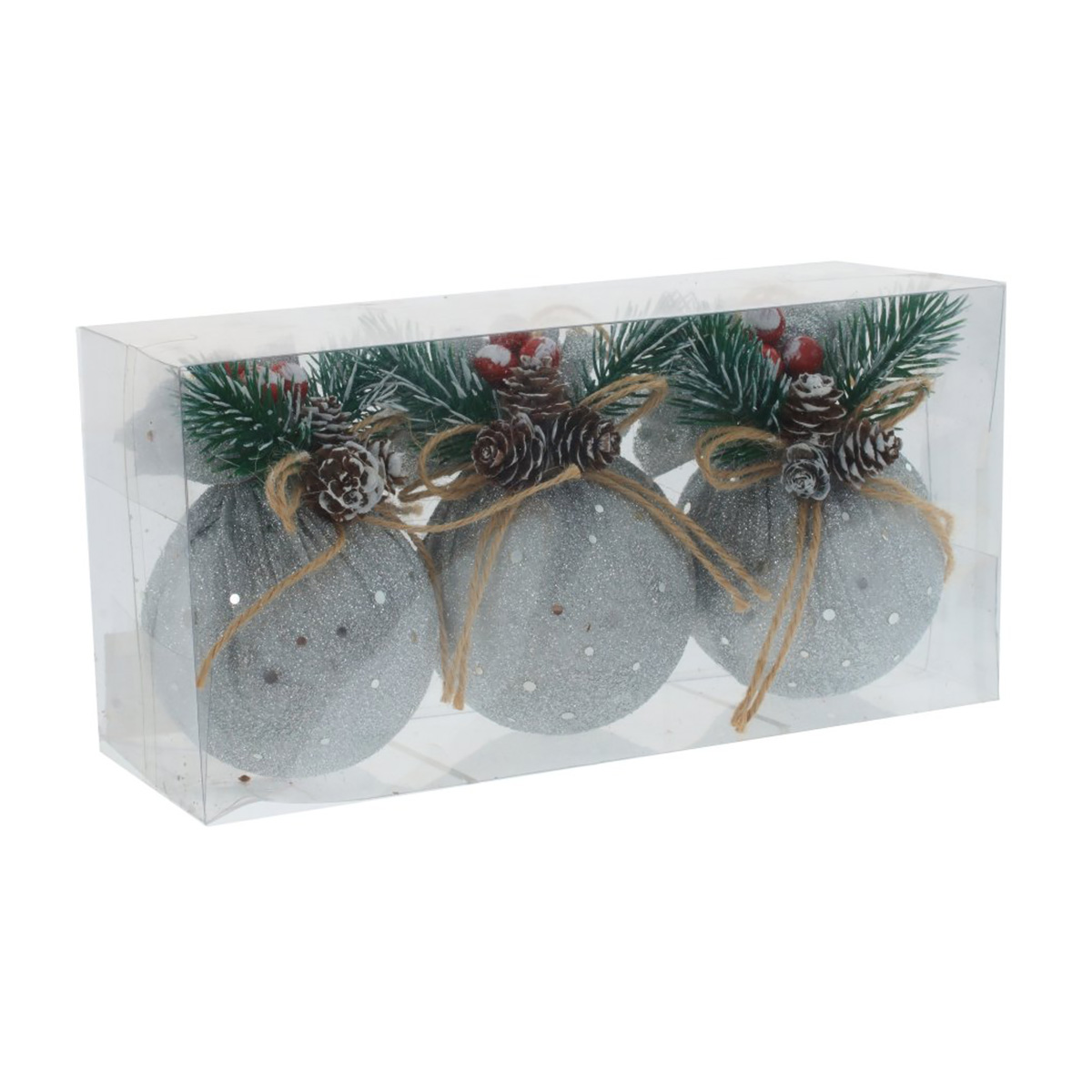 762031 Украшение новогоднее Шар, набор D. 7.5 см 3 шт. Серебряный Фото 1.