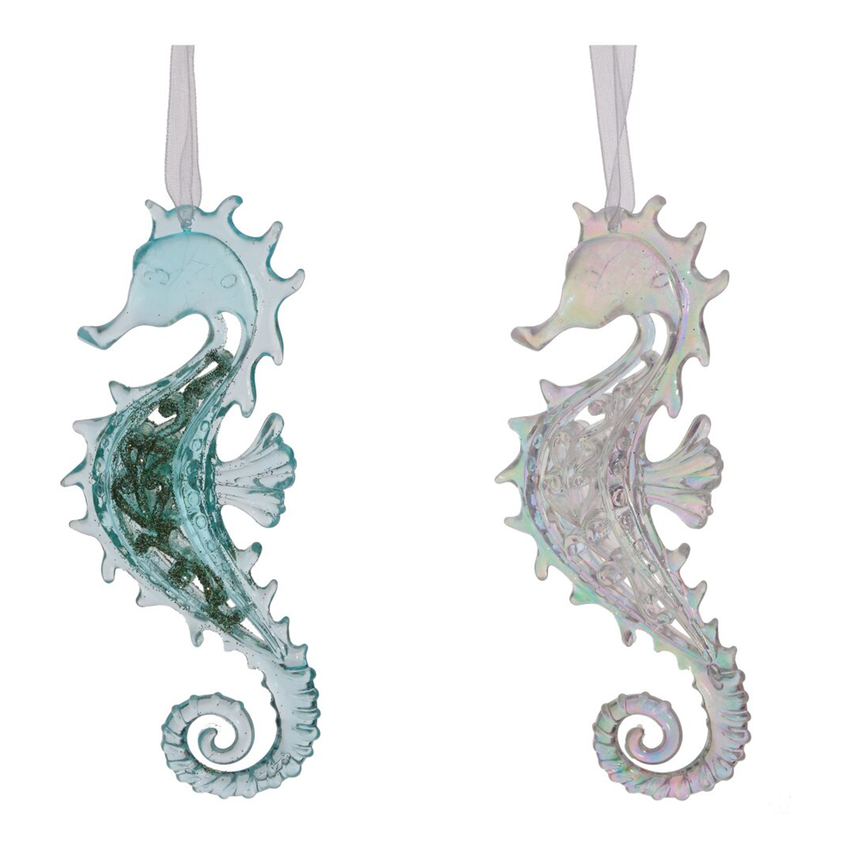 812512 Украшение новогоднее Морской конек 6 х 2 х 14 см Голубой, Прозрачный Фото 1.